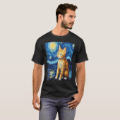 キャッおもしろいトアート絵画の猫好きスターリーナイトキャット Tシャツ (正面フル)