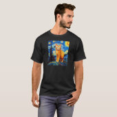 キャッおもしろいトアート絵画の猫好きスターリーナイトキャット Tシャツ (正面フル)