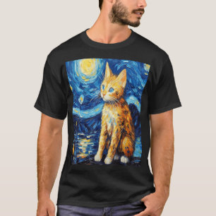 キャッおもしろいトアート絵画の猫好きスターリーナイトキャット Tシャツ