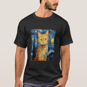 キャッおもしろいトアート絵画の猫好きスターリーナイトキャット Tシャツ