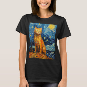 キャッおもしろいトアート絵画の猫好きスターリーナイトキャット Tシャツ