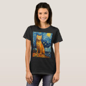 キャッおもしろいトアート絵画の猫好きスターリーナイトキャット Tシャツ (正面フル)
