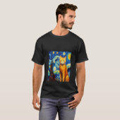 キャッおもしろいトアート絵画の猫好きスターリーナイトキャット Tシャツ (正面フル)
