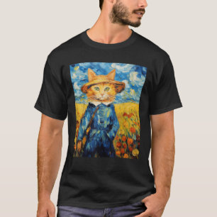 キャッおもしろいトアート絵画の猫好きスターリーナイトキャット Tシャツ