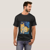キャッおもしろいトアート絵画の猫好きスターリーナイトキャット Tシャツ (正面フル)