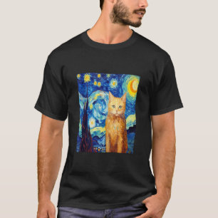 キャッおもしろいトアート絵画の猫好きスターリーナイトキャット Tシャツ