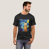 キャッおもしろいトアート絵画の猫好きスターリーナイトキャット Tシャツ (正面フル)