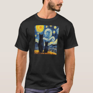 キャッおもしろいトアート絵画の猫好きスターリーナイトキャット Tシャツ