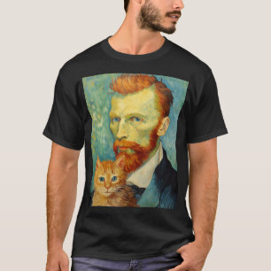 キャッおもしろいトアート絵画の猫好きスターリーナイトキャット Tシャツ