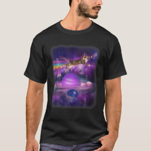 キャッおもしろいトイ飛んでいるン宇宙レインボーキャット飛行機 Tシャツ