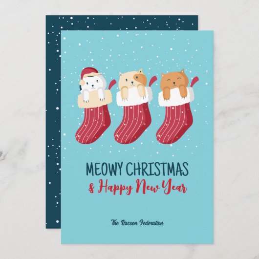 キャッおもしろいトウィンターホリデームワイクリスマス シーズンカード (正面/裏面)