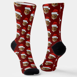 キャッおもしろいトカスタム顔フォトサンタハットクリスマス ソックス