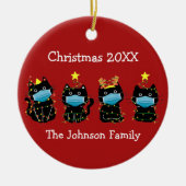 キャッおもしろいトクリスマスコビド顔マスクカスタムスレッド セラミックオーナメント (正面)