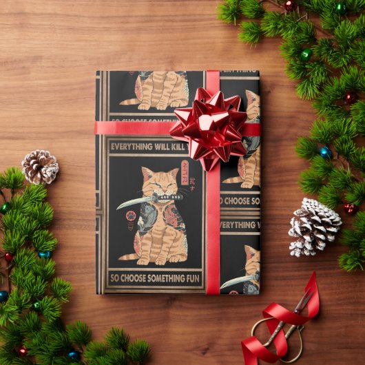 キャッおもしろいトサムライに殺される ラッピングペーパー (クリスマスギフト)