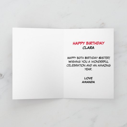 キャッおもしろいトジョークスナーキーシスター50th誕生日 カード (内部)