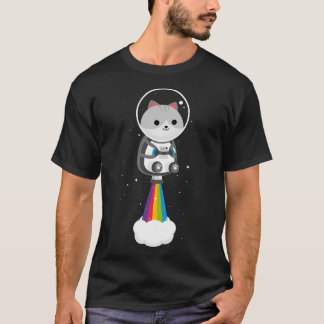 キャッおもしろいトスルー飛んでいる宇宙とレインボーJetpac Tシャツ