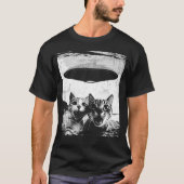 キャッおもしろいトセルフィーUFO風変わり猫好き Tシャツ (正面)