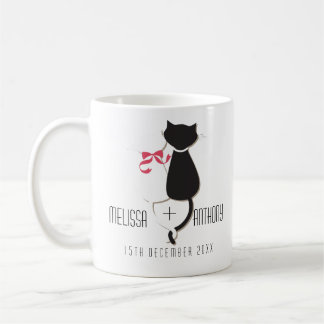 キャッおもしろいトテールズカップルモノグラムズ結婚婚約 コーヒーマグカップ