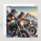 キャッおもしろいトバイクもしくは自転車に乗る人キャットロッカー誕生日 招待状 (正面/裏面)