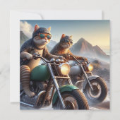 キャッおもしろいトバイクもしくは自転車に乗る人キャットロッカー誕生日 招待状 (正面)