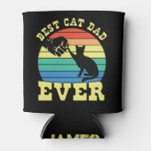 キャッおもしろいトパパ父名前をカスタムするギフトブラック 缶クーラー (正面)