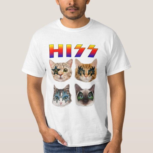 キャッおもしろいトヒスロックアンドロール猫好き Tシャツ (正面)