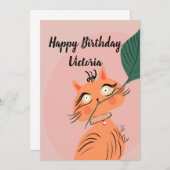 キャッおもしろいトプラントリーフカートゥーン誕生日 招待状 (正面/裏面)