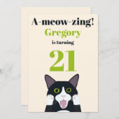 キャッおもしろいトプン21歳の誕生日パーティの招待状 招待状 (正面/裏面)