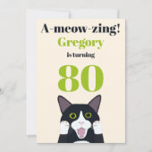 キャッおもしろいトプン80th誕生日パーティーの招待状 招待状 (正面)