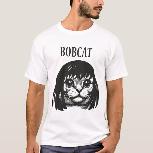 キャッおもしろいトボブヘアスタイルBobcatユーモアのある Cat Cat L Tシャツ (正面)