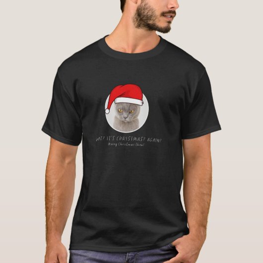 キャッおもしろいトメリー・クリスマス長袖Tシャツ Tシャツ (正面)