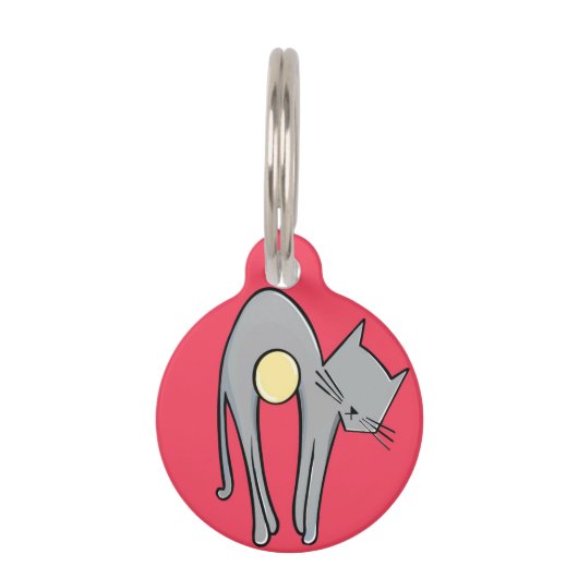 キャッおもしろいトラベル – グレー子猫オンレッド ペット　ネームタグ (正面)