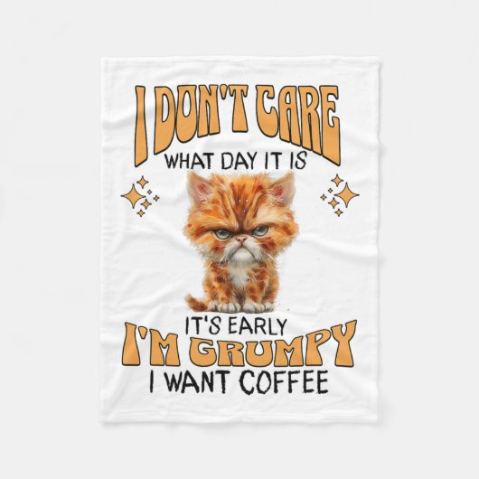 キャッおもしろいト不機嫌なコーヒー愛皮肉Cofが欲しい フリースブランケット (正面)