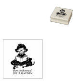 キャッおもしろいト付きガール蔵書票 ラバースタンプ (押印)