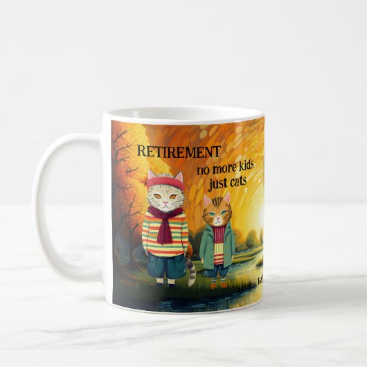 キャッおもしろいト先生リタイアマグ コーヒーマグカップ (左)