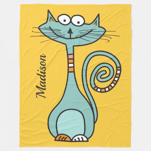 キャッおもしろいト名前をカスタムするとカラーフリースブランケット フリースブランケット (正面)