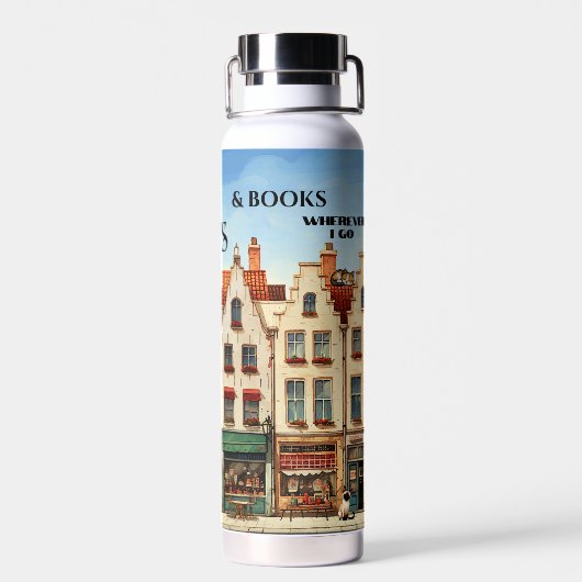 キャッおもしろいト熱狂するレディーコーヒーブック22oz ウォーターボトル (背面)