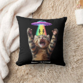 キャッおもしろいト自撮りエイリアンUFOカスタマイ笑わされるズ クッション (ブランケット)