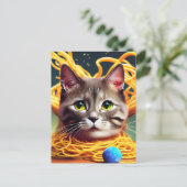 キャッおもしろいト食べスパゲティ葉書 ポストカード (スタンド正面)