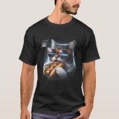 キャッおもしろいト食べ子猫ホットドッグ宇宙宇宙ガラックス Tシャツ (正面)