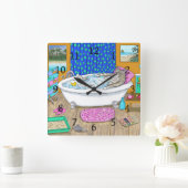 キャッおもしろいト・イン・バス665 スクエア壁時計 (ホーム)