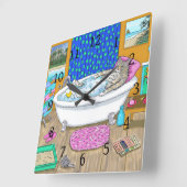 キャッおもしろいト・イン・バス665 スクエア壁時計 (傾斜)