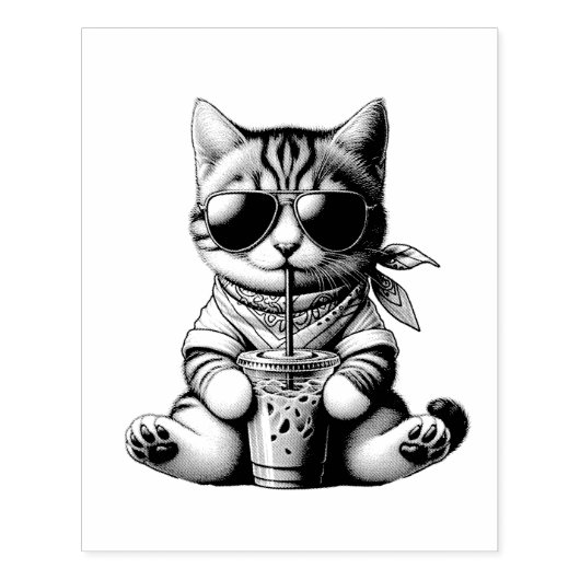 キャッおもしろいト&コーヒー ラバースタンプ (インプリント)