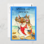 キャッおもしろいト&マウスビーチバケーションハガキ ポストカード (正面/裏面)