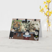 キャッおもしろいト/猫ちゃんアーティスト勇気付けられる カード (黄色い花)