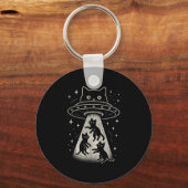 キャッおもしろいトUfoかわいい子猫宇宙宇宙船エイリアンAes キーホルダー (正面)