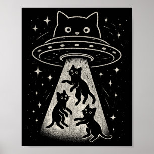 キャッおもしろいトUfoかわいい子猫宇宙宇宙船エイリアンAes ポスター