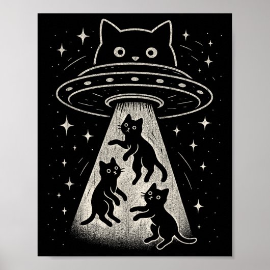 キャッおもしろいトUfoかわいい子猫宇宙宇宙船エイリアンAes ポスター (正面)