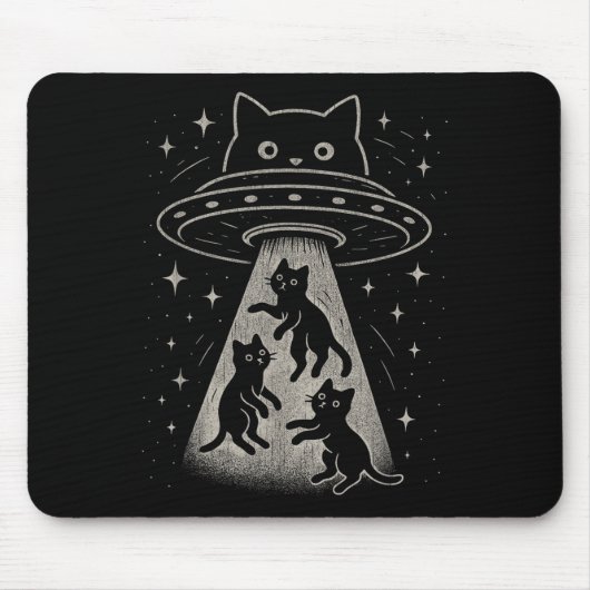 キャッおもしろいトUfoかわいい子猫宇宙宇宙船エイリアンAes マウスパッド (正面)