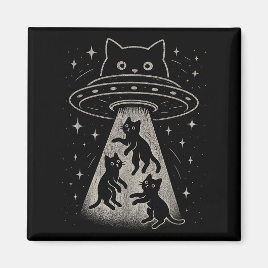 キャッおもしろいトUfoかわいい子猫宇宙宇宙船エイリアンAes マグネット (正面)